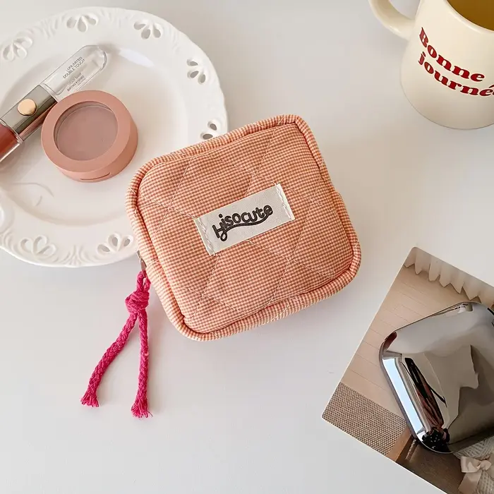 Mini pochette de rouge à lèvres à carreaux Chic avec compartiment, trousse de maquillage Portable po
