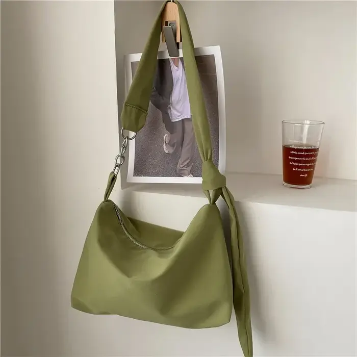 Sac à bandoulière noir pour femmes et filles, sac à main décontracté, solide, simple, sangles nouées