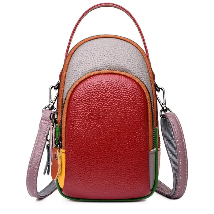 Rangement en cuir pour téléphone portable, sac à bandoulière à main avec couche supérieure en peau d