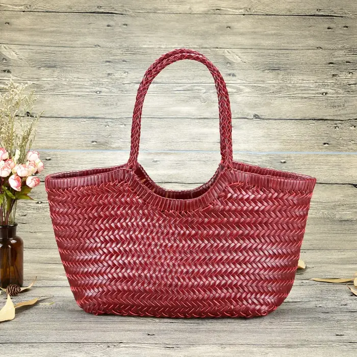 Cuir véritable de créateur tricoté à la main élégant Poignée femme fourre-tout Vintage sac