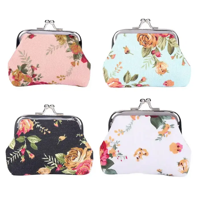 Porte-cartes de crédit et porte-monnaie mini vintage floral pour femme avec fermoir