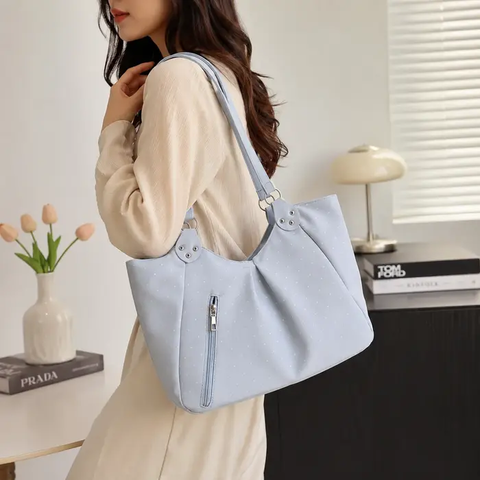 Sac fourre-tout coréen à pois rétro mignon avec fermeture éclair, grande capacité, décontracté, pour le quotidien, nouveau modèle tendance pour femmes, idéal pour le shopping et le travail