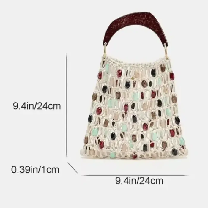 Nouveau Sac de Plage Bohème en Corde Tressée avec Perles Colorées pour Femme