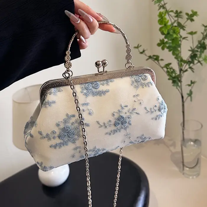 Luxe dentelle Fbric femmes sac de soirée chaîne épaule sac de messager coquille pince concepteur sac à main mode sac