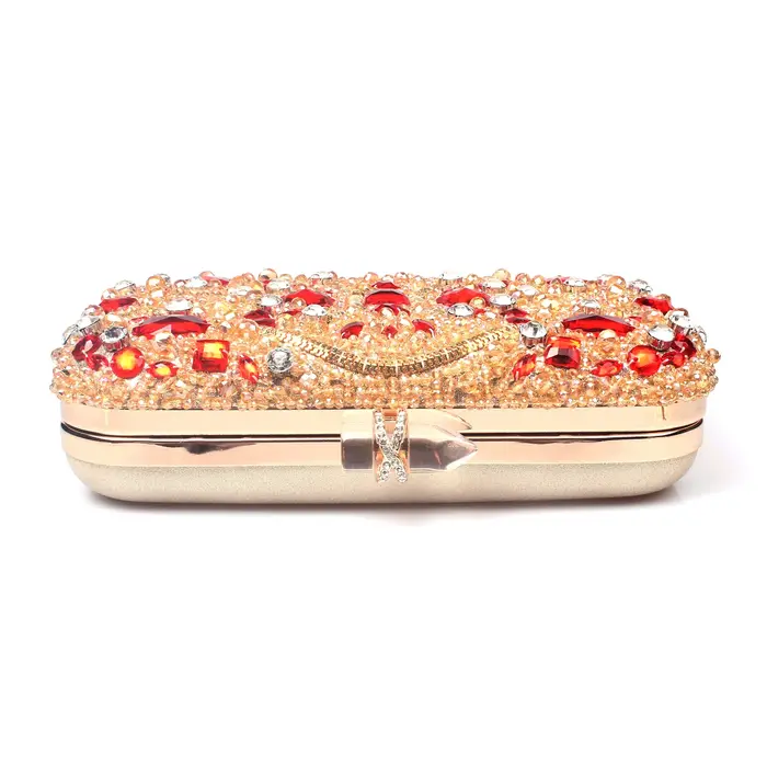 Sac à main en cristal doré et diamant rouge, pochette pour femme