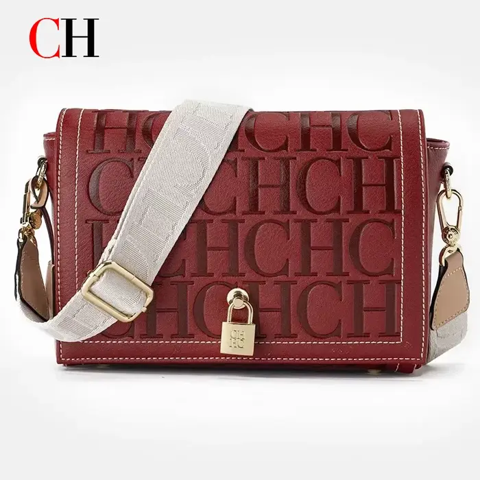 Sac bandoulière CH pour femme en cuir PU avec fermoir métallique décoratif