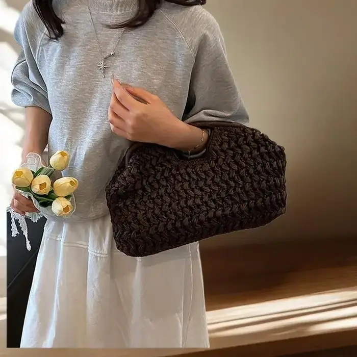 Sac à main en paille élégant pour femmes, sac à bandoulière polyvalent pour la plage, sacs tissés exquis sous le bras et de soirée, cadeau