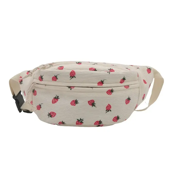 Sac de taille femmes hommes velours côtelé Fanny Pack fraises poche mode poitrine sac à main sport v