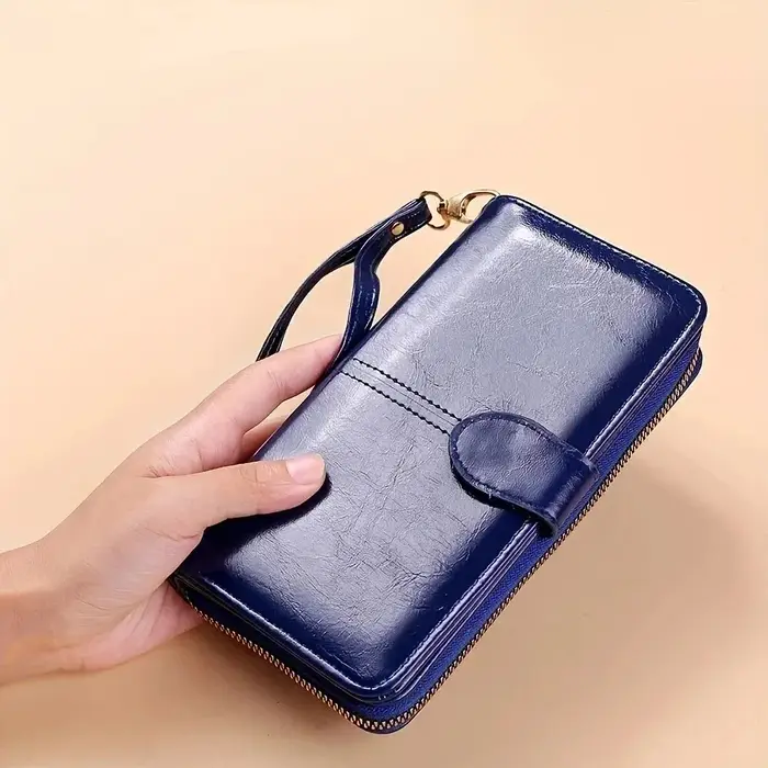 Femmes Vintage huile cire PU cuir pochette portefeuille femme grande capacité téléphone sac à main dames bracelet