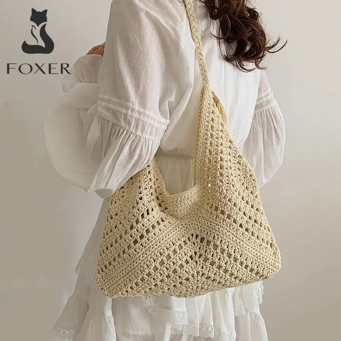 Sac fourre-tout tissé FOXER pour femme, nouvelle collection été 2026, sac de voyage à bandoulière po