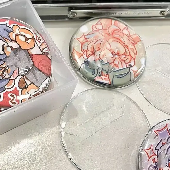 Protecteur de Badge Ita, 5 pièces, étui à épingles, Anime, manchon d'affichage de Badge Transparent, manchon de protection de Badge rond en PVC, affichage de marchandises
