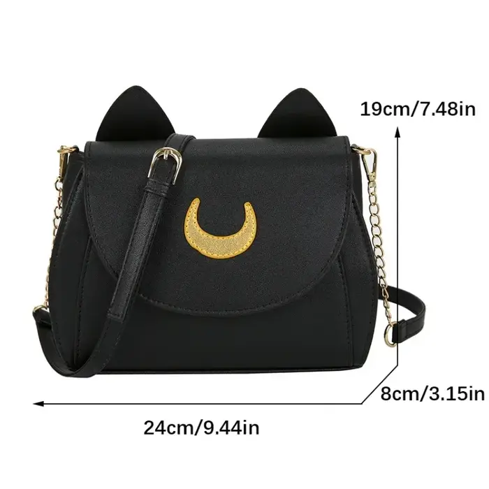 Été marin lune dames sac à main noir Luna chat forme chaîne sac à bandoulière en cuir PU femmes messager