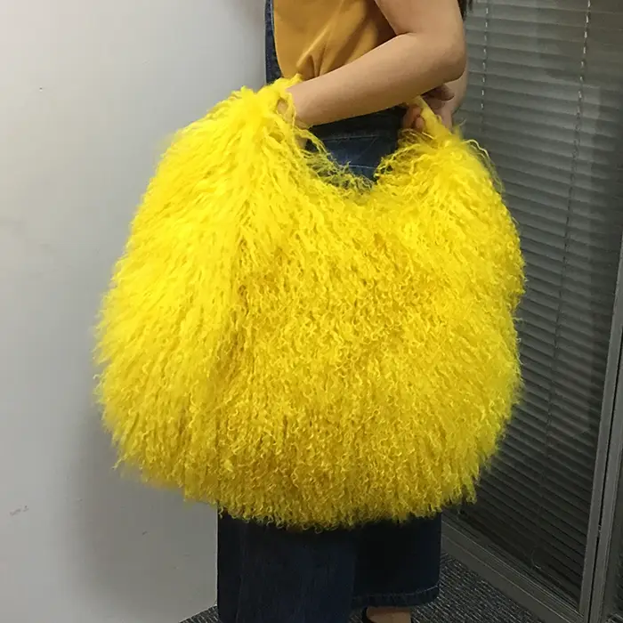 Sac à main de luxe en véritable fourrure d'agneau de Mongolie