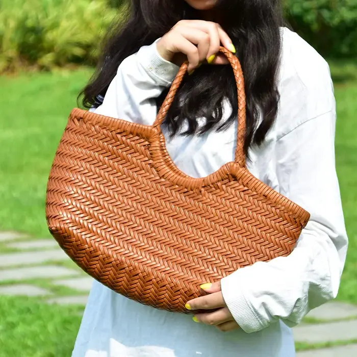 Sacs à main en cuir de mode pour femmes, tissage de cuir, sac de Shopping décontracté, panier Vintag