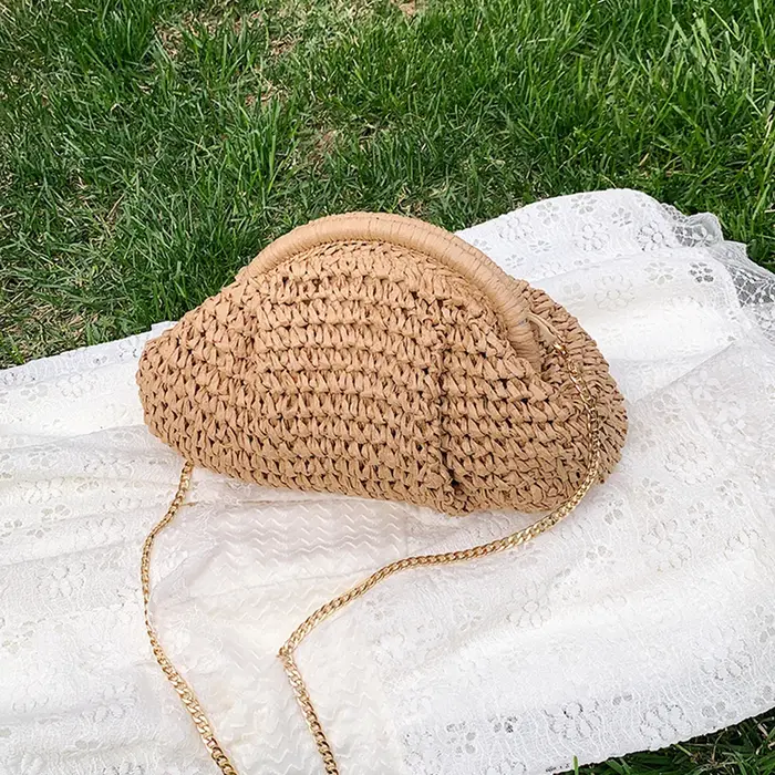 JOStrap-Sac tissé en paille pour femme, sac à main solide, sac à boulettes, grande capacité, fête et vacances, initié à la mode