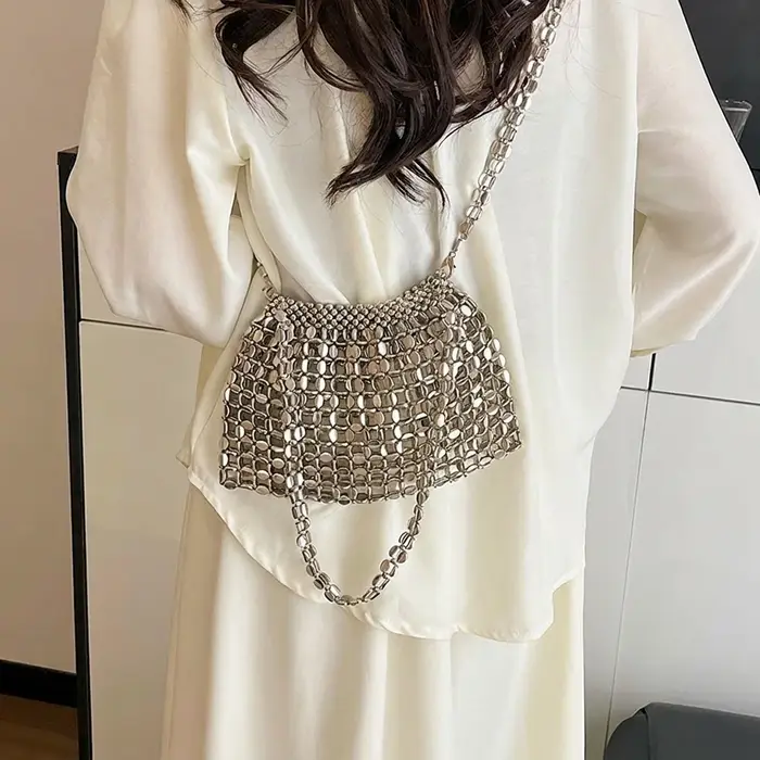 Sac seau brillant argenté pour femme
