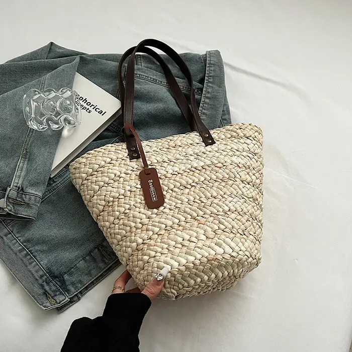 Sac à main tissé en rotin pour femmes, sac de plage de grande capacité, sac à main en paille, grand 