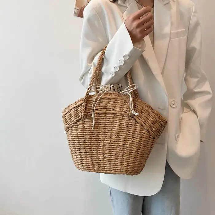 Sac de plage en paille d'été pour femmes