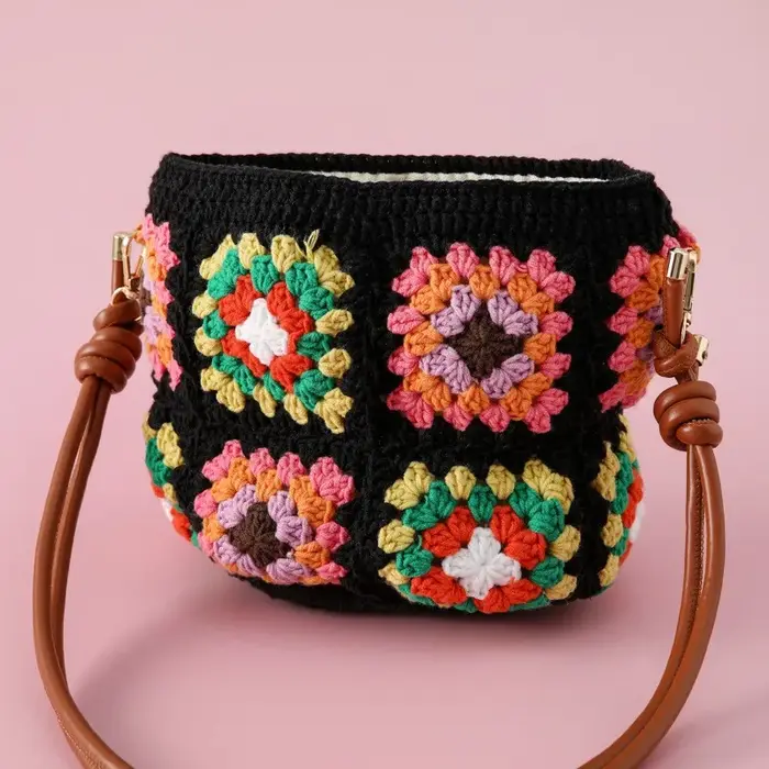 Sac à bandoulière multicolore en Crochet fait à la main