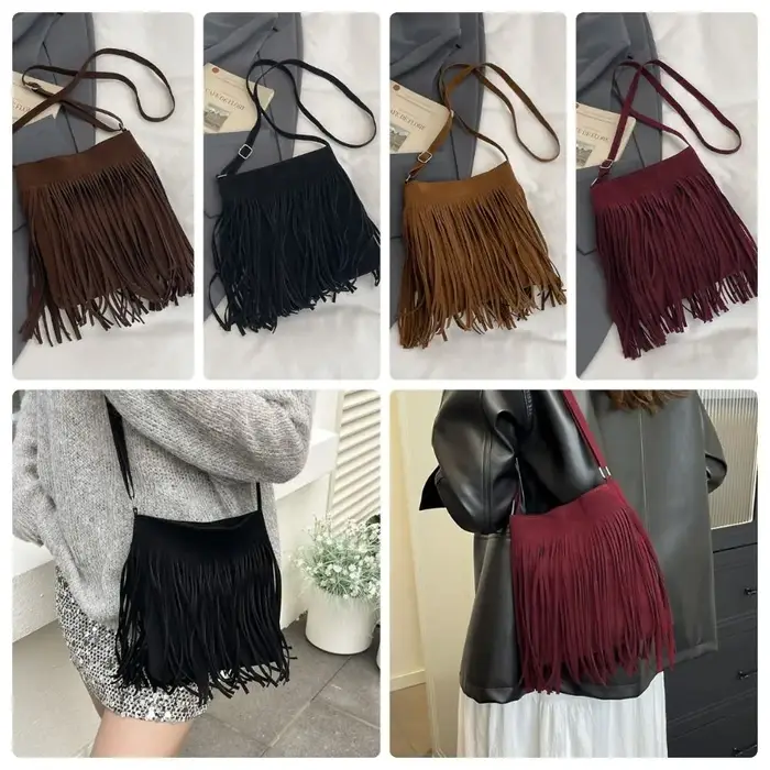 Sac à bandoulière en daim à franges pour femmes