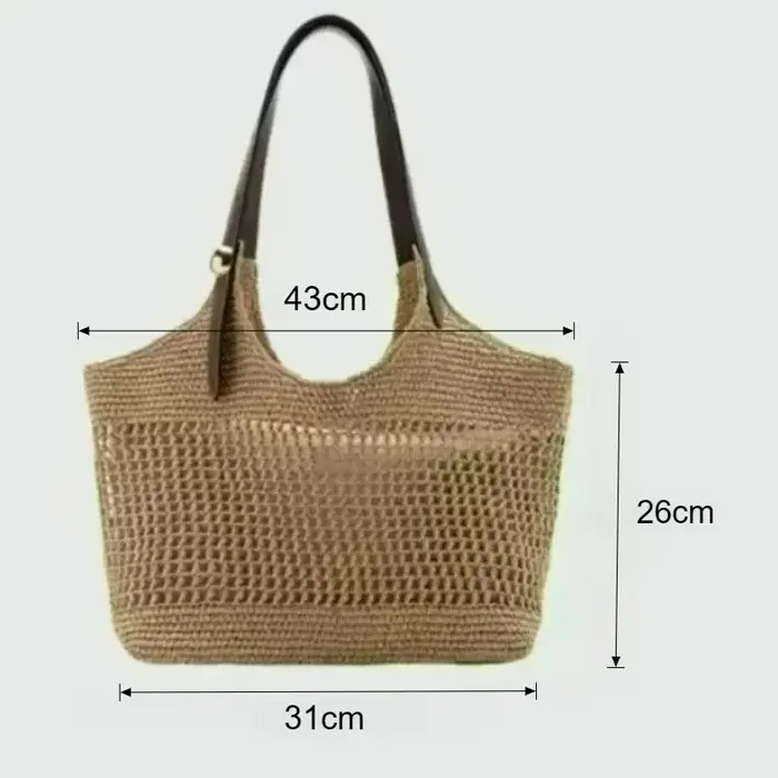 Sac à main décontracté pour femme, nouveau modèle, tissé à la main, grande capacité, en paille ajourée, sac fourre-tout de voyage et de loisirs, souple et carré