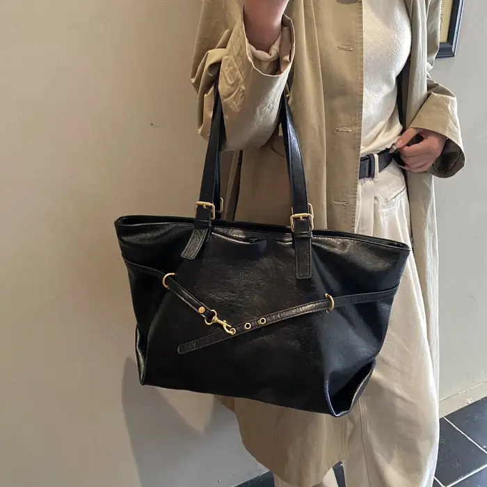 Fourre-tout noir en cuir Pu pour femmes