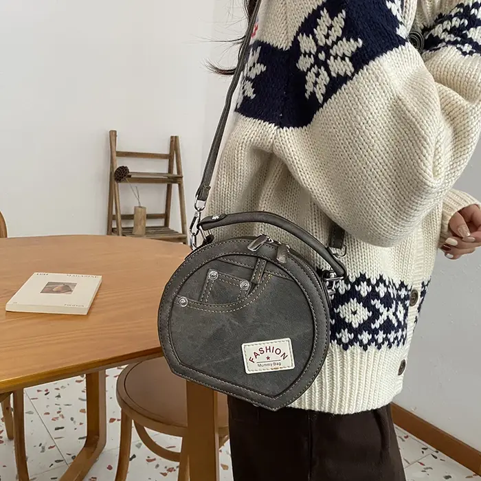 Sac à Main Rond Rétro à Bandoulière pour Femme