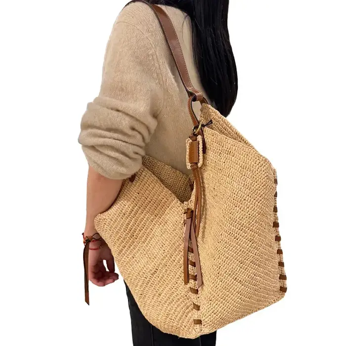 Lafite paille tissé à la main sac de plage grande capacité sac à bandoulière femmes raphia voyage Shopper fourre-tout vacances d'été Ca