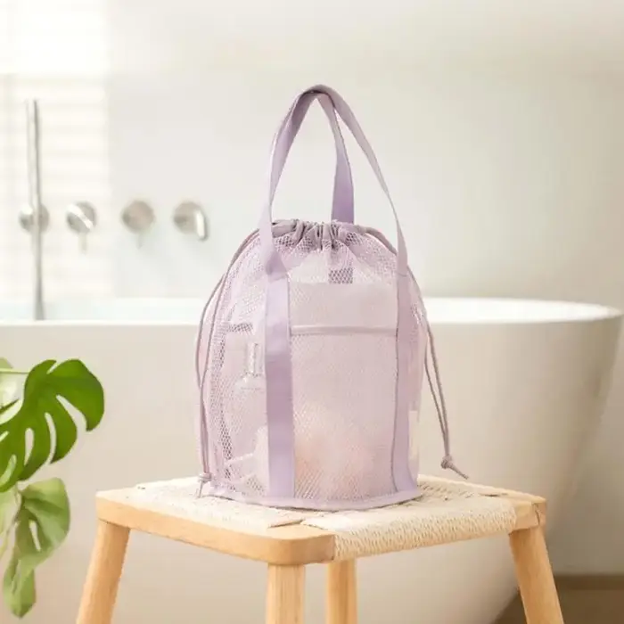Nouvelle Trousse de Toilette en Nylon à Mailles, Grande Capacité, Sac de Voyage Pliable avec Cordon