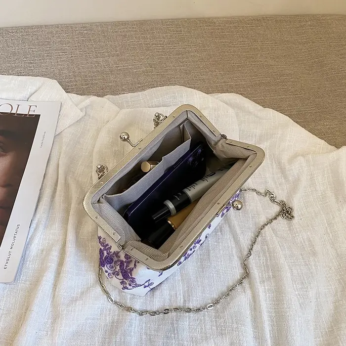 Luxe dentelle Fbric femmes sac de soirée chaîne épaule sac de messager coquille pince concepteur sac à main mode sac