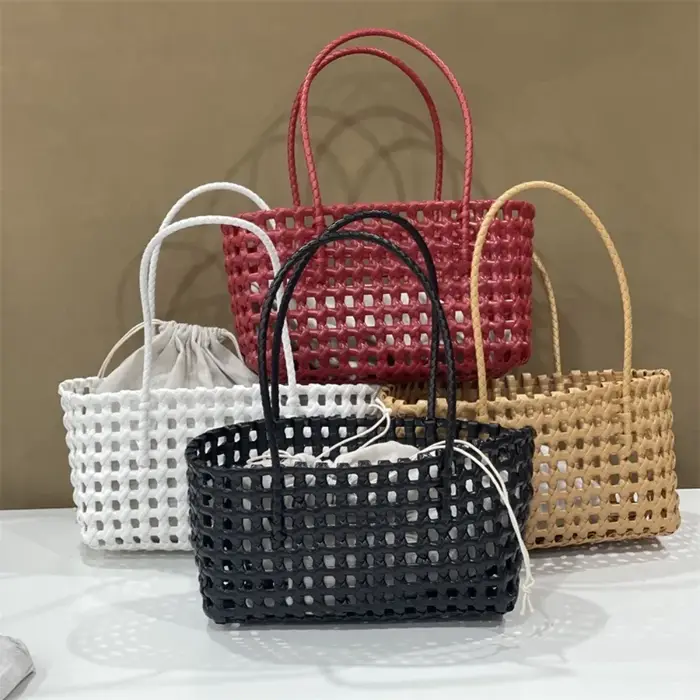 Sac cabas de plage en plastique tressé style campagnard bohème grande capacité pour femme en PVC