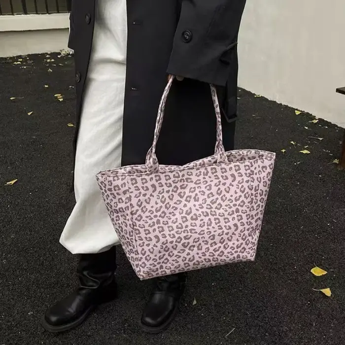 Sac fourre-tout en toile imprimé léopard pour femmes
