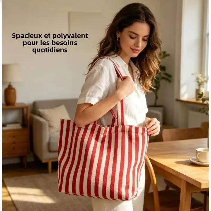 Sac fourre-tout en toile rayée coréenne 2026