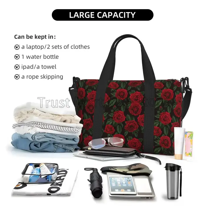 Sacs de voyage à imprimé de roses rouges pour femmes