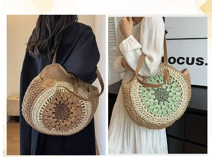 Sac rond en paille tressé à la main pour l'été