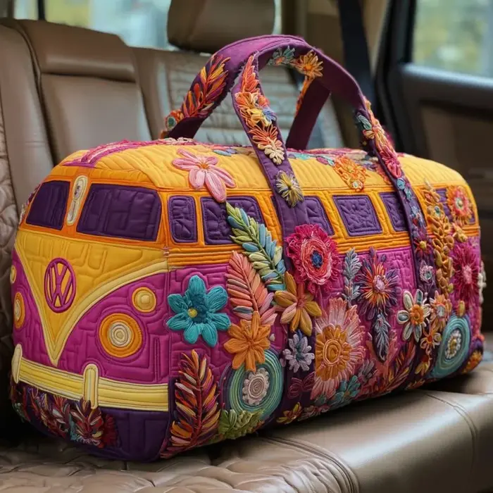 Sac de voyage matelassé Hippie Journey, motif floral vintage, sac de voyage hippie Van, sacs de voya
