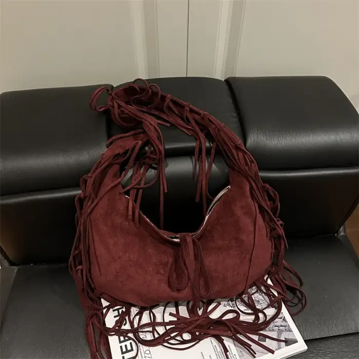 Sac à bandoulière à pompon de Style occidental, fourre-tout en cuir Nubuck souple en Polyester et da