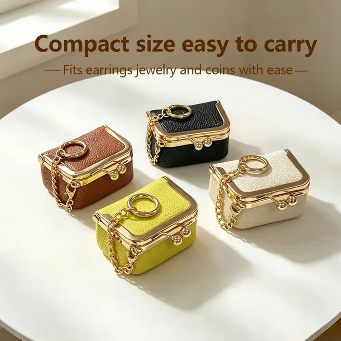 Mini pochette rétro en PU grainé avec chaîne métallique pour sacs, idéale pour ranger boucles d'oreilles, colliers, pièces de monnaie, écouteurs et rouge à lèvres, bijoux portables.