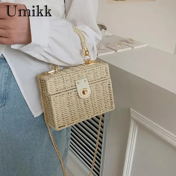 Sac à bandoulière en rotin et paille pour femmes