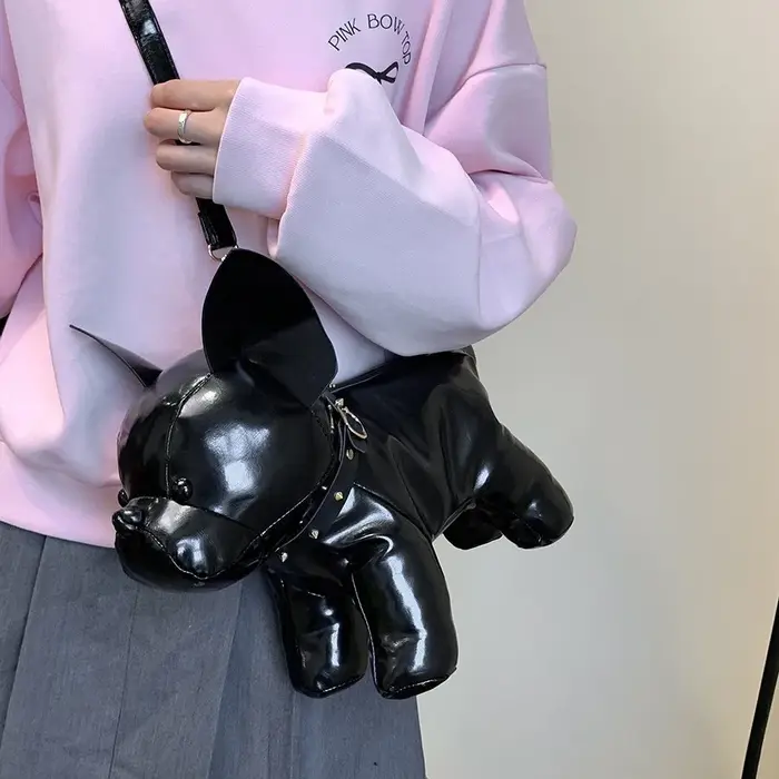 Sac bandoulière créatif en cuir PU en forme de bouledogue français, sac à main fantaisie pour femmes, usage quotidien décontracté.