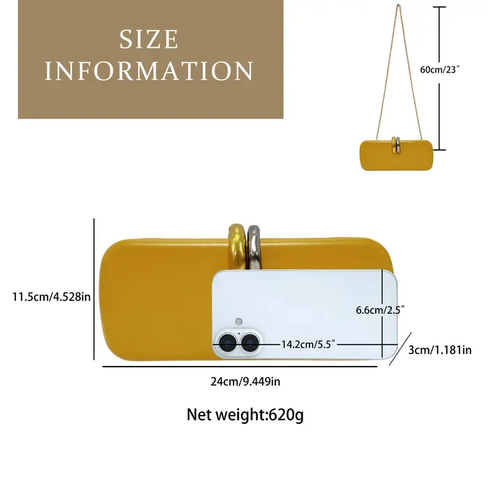 Pochette de soirée unie jaune mat avec double fermoir métallique, sac à main minimaliste pour dîner formel pour femmes matures, idéal pour les banquets