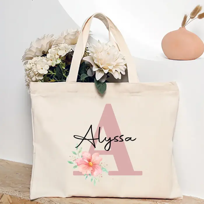 Sac fourre-tout personnalisé avec nom pour femmes, sacs à bandoulière en toile, sac de Shopping mono