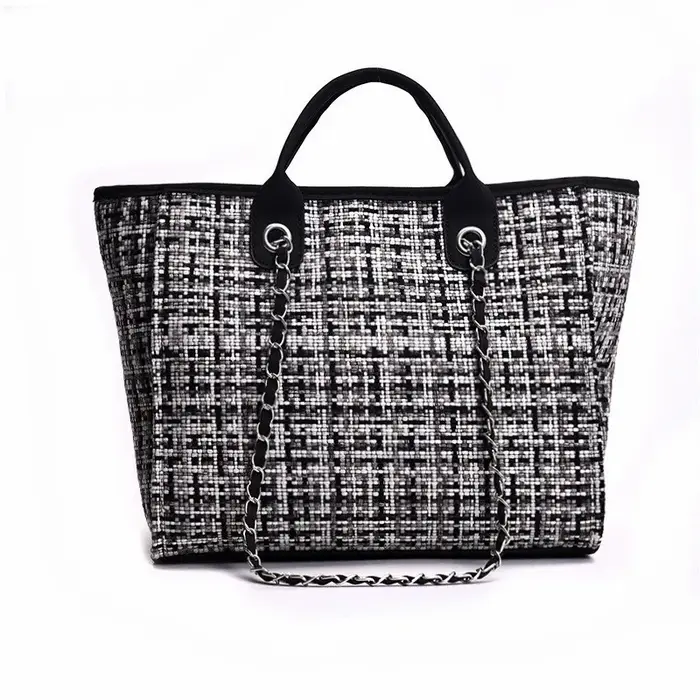 Nouveau Sac à Main Coréen pour Femme 2026 – Sac Seau Tendance à Carreaux Contrastants avec Chaîne