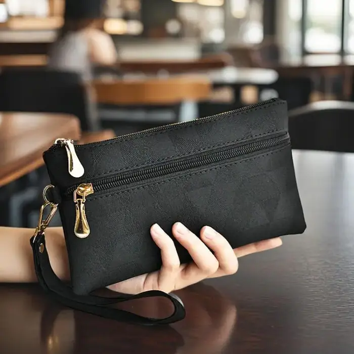 Portefeuilles longs en cuir pour femmes, pochette simple et élégante, sac à main décontracté pour téléphone portable, pochette à fermeture éclair de grande capacité pour dames