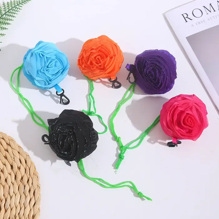Sac de courses pliable à motif de fleurs roses