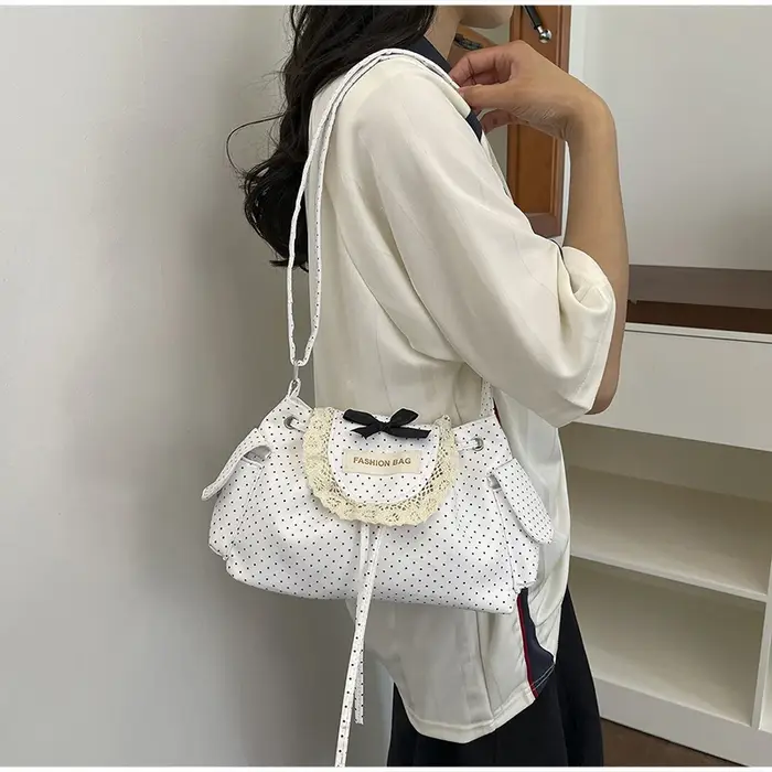 Sac fourre-tout en dentelle à pois grande capacité