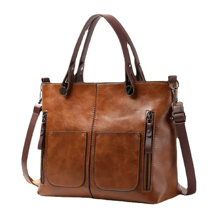 Sac à main en cuir rétro Europe America, sac à bandoulière, fourre-tout à deux poches avec fermeture