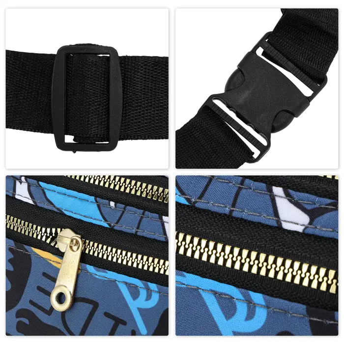 X Autohaux Sac banane imprimé mode rétro noir bleu 1 pièce