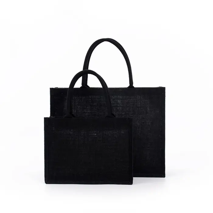 Grand sac fourre-tout en toile de jute noire