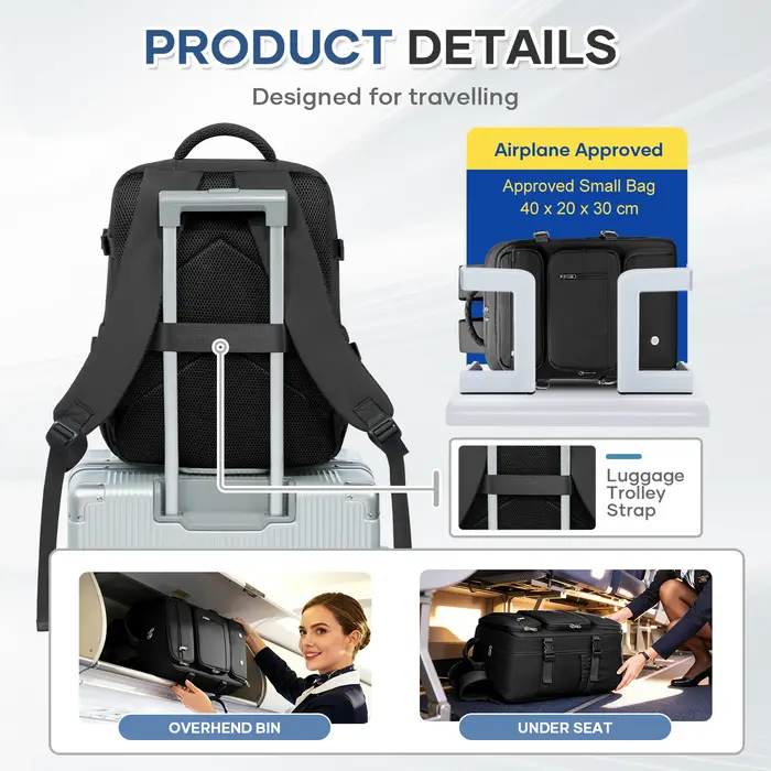 Sac à dos de voyage sac de cabine d'avion sac à dos Ryanair 40x20x25 bagages pochette d'ordinateur antivol hommes femmes sac pour sport Trekking